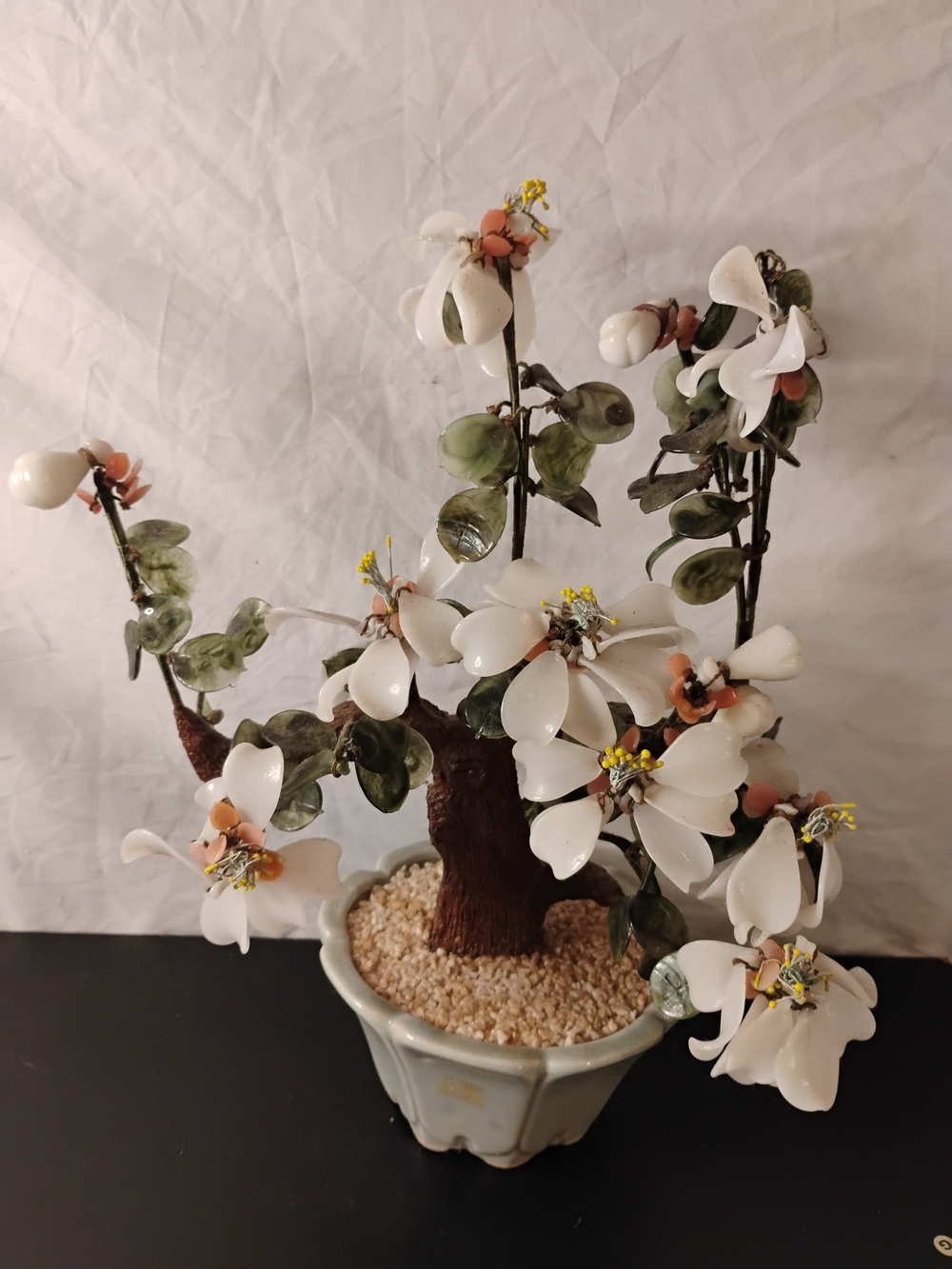 White Floral Gemstone Bonsai Tree Accent - Home Accents